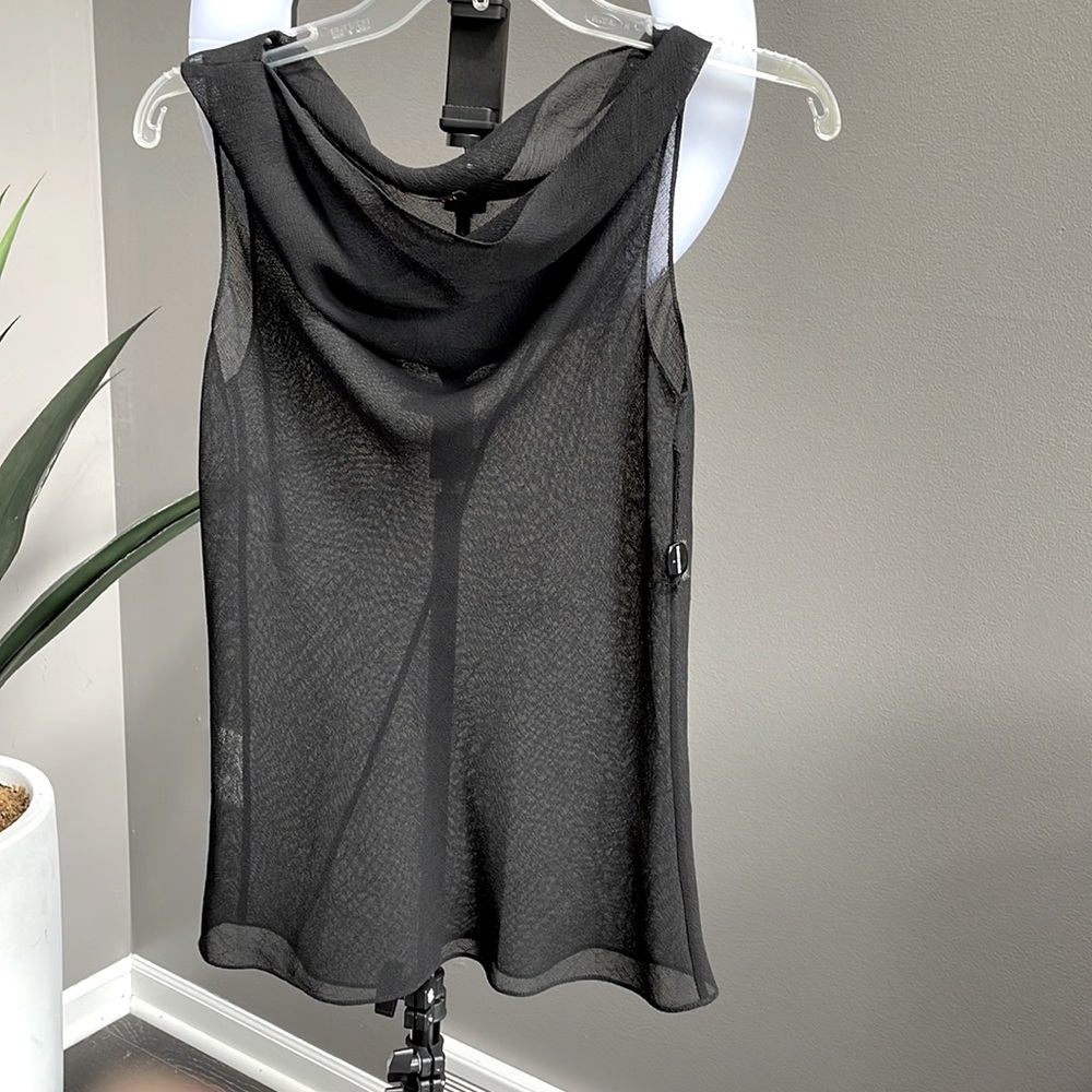 Brand New Tahari Sheer Black Bias Cut Sleeveless Blouse, Sz 8